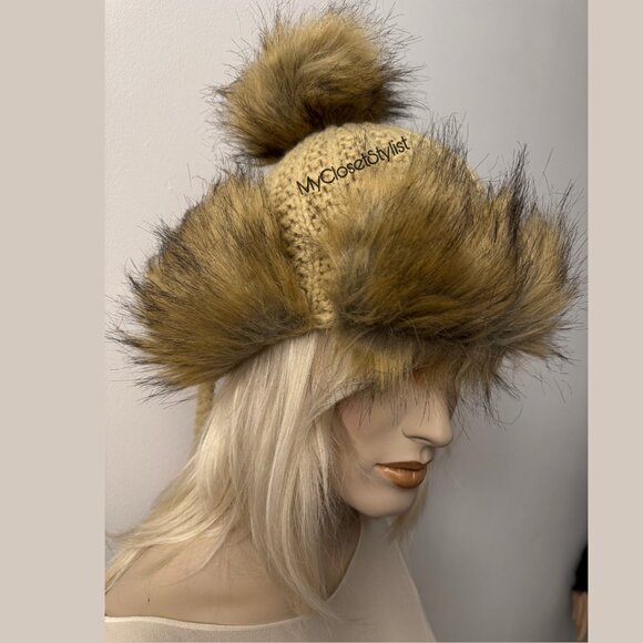Anthropologie Fur Aviator Trapper Hat Long Braided Ties NWT! os RARE unique - Picture 3 of 6